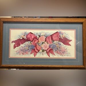 Pink Ribbon Floral Bouquet Framed Print